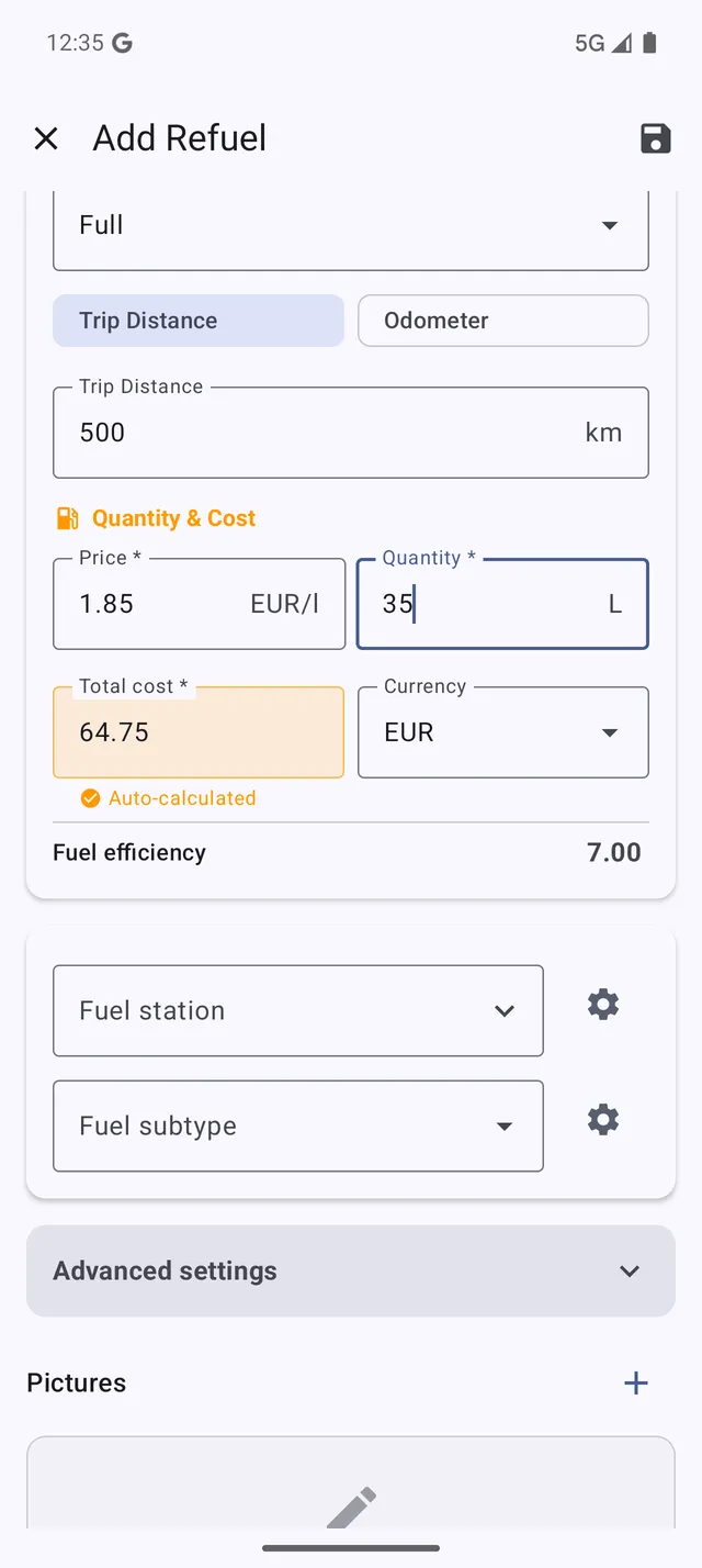 Add refuel screen
