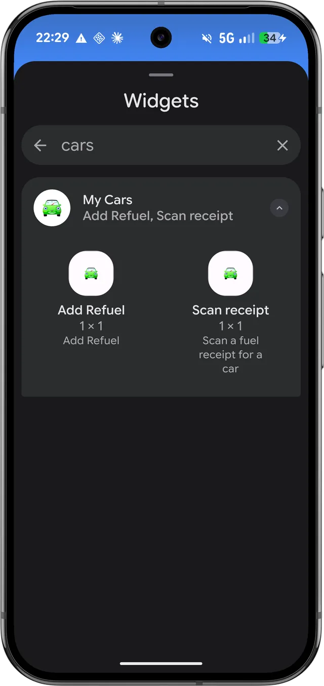 Choosing the Scan receipt widget