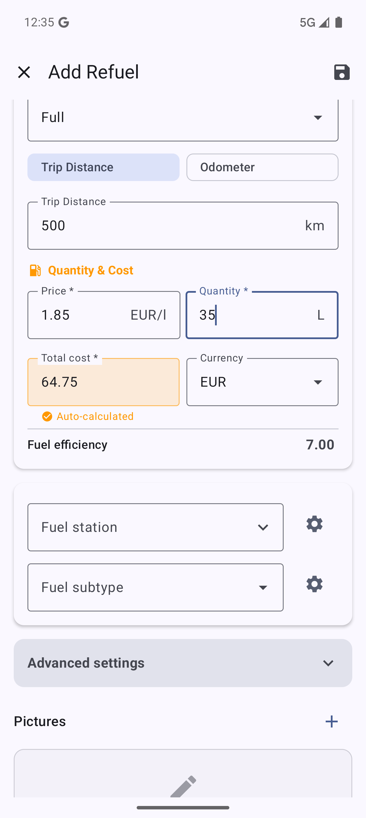 Add refuel screen