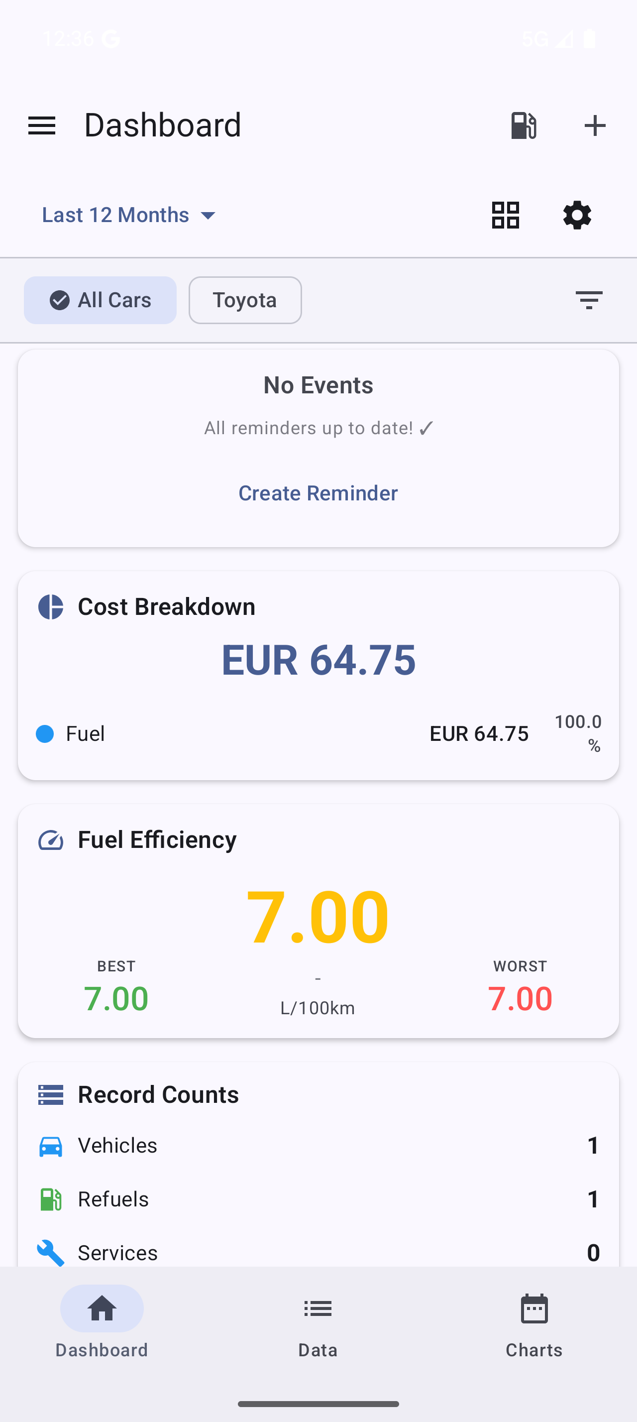 My Cars app screenshot