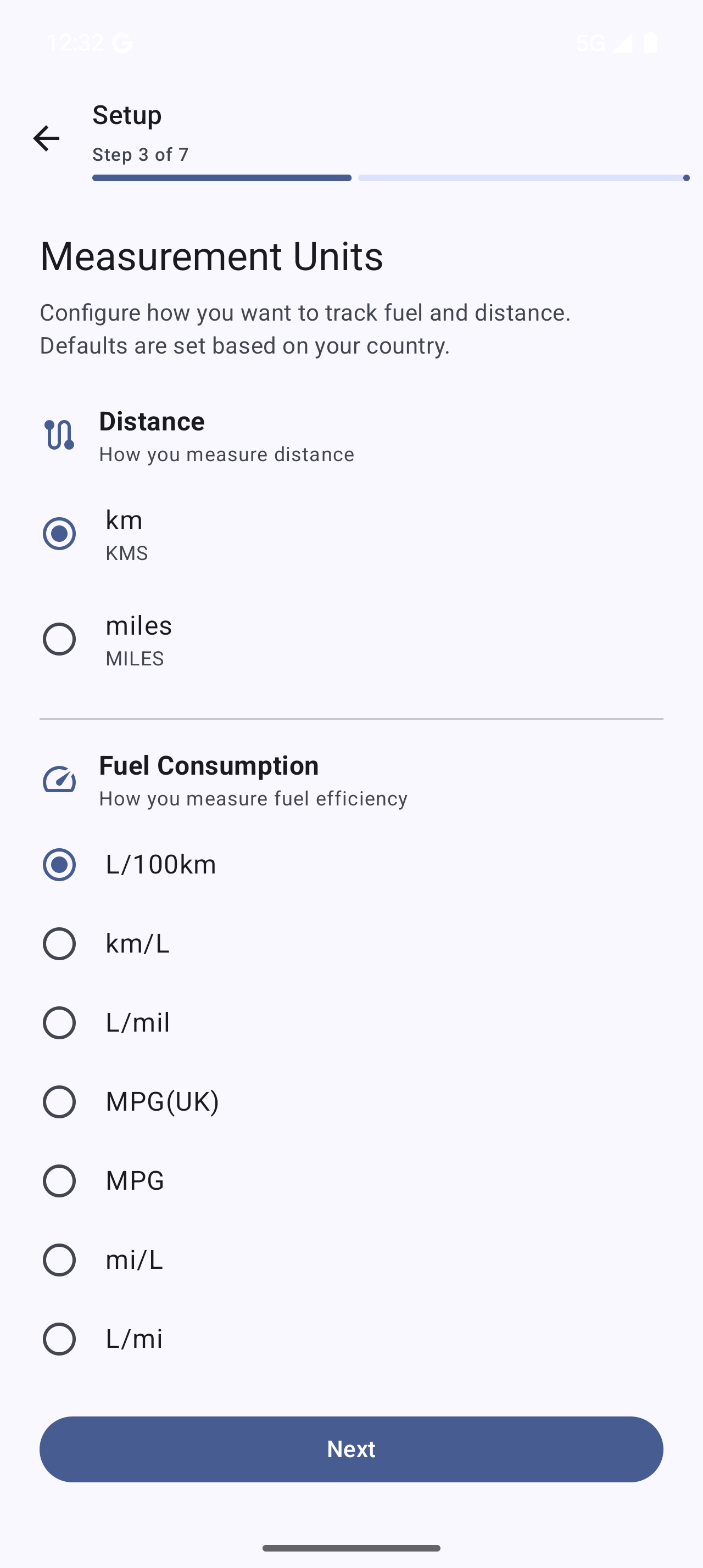 Units setup