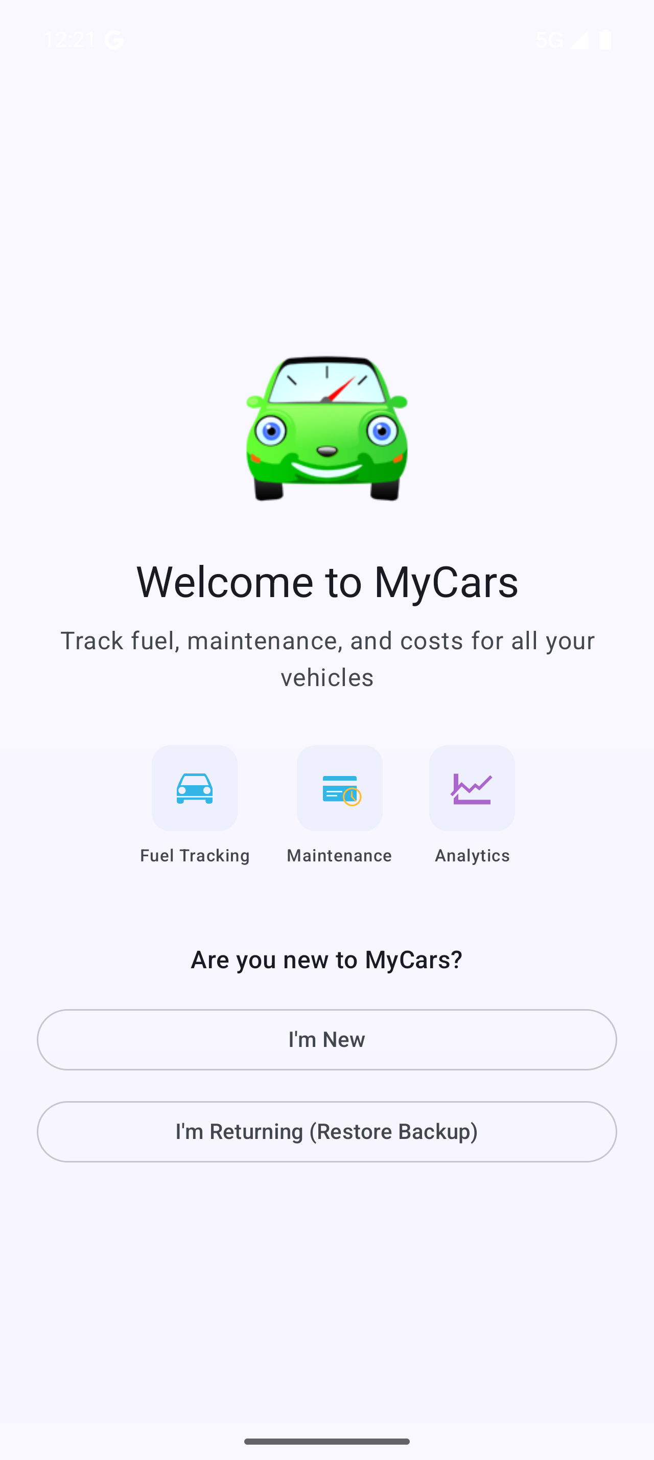 Welcome screen