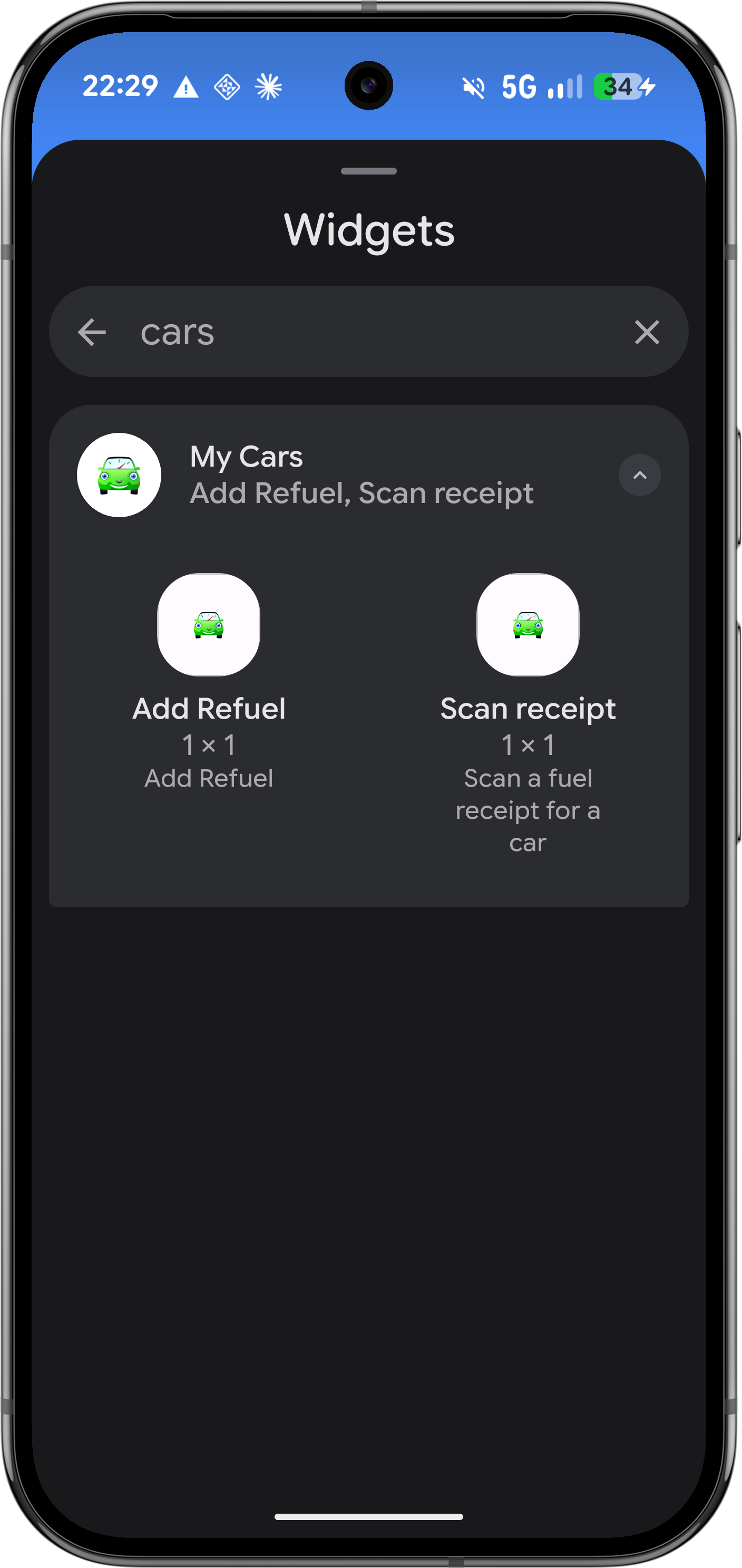 Choosing the Scan receipt widget